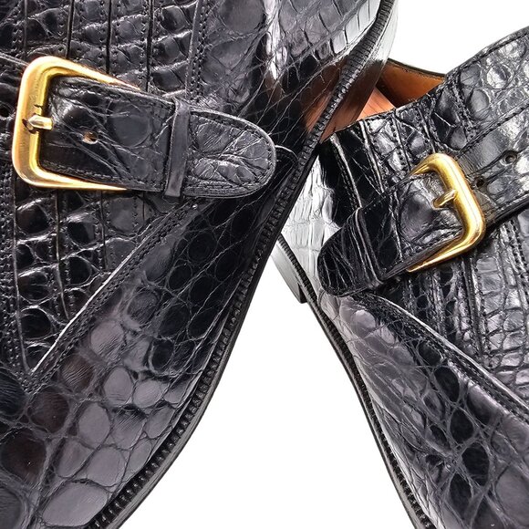 Vintage Exotic Alligator Men's 15M Black Monk Strap Dress Loafers Paolo De Marco - Picture 14 of 15